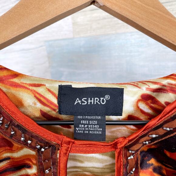 ASHRO Animal Print Kimono Kaftan Maxi Dress Brown Orange Womens Free One Size OS - Picture 6 of 6